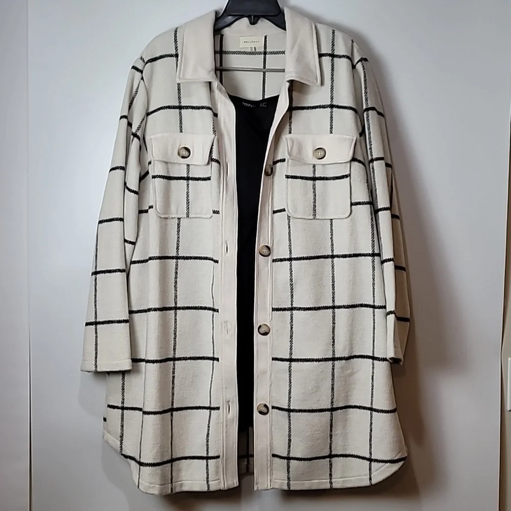 Nordstrom Melloday Ivory & Black Grid like patternJacket with Side Seam Pockets - Picture 3 of 16